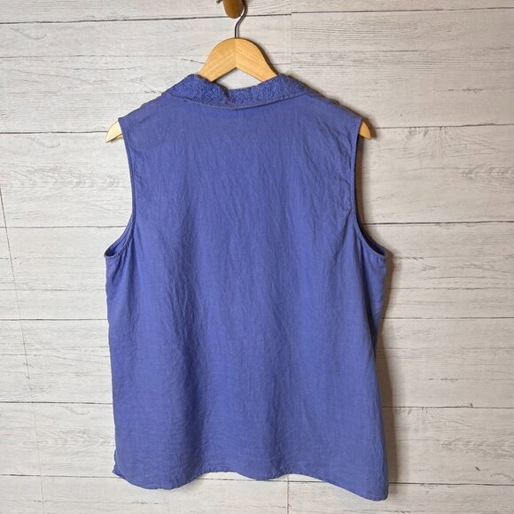 Edward Top Womens SZ 1X Periwinkle 100% Irish Linen Sleeveless Embroidered Beach - Picture 11 of 15